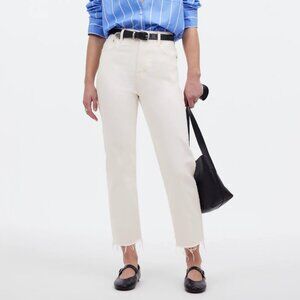Madewell The ‘90s Straight Crop Jean with Raw Hems in Tile White, size 28